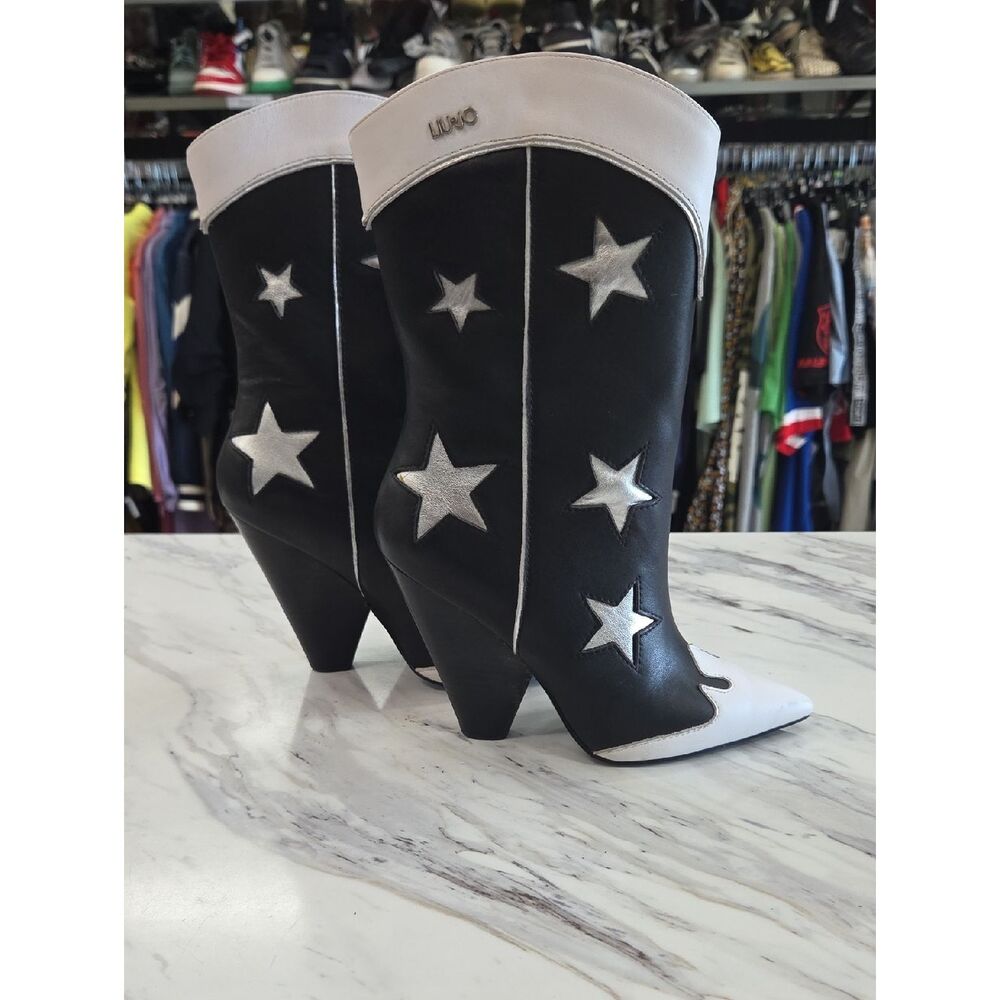 Liu Jo Black and White Star Accent Western Heeled Boots